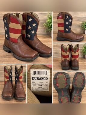 Durango Kids American Flag Western Cowboy Boots Brown Size 6M